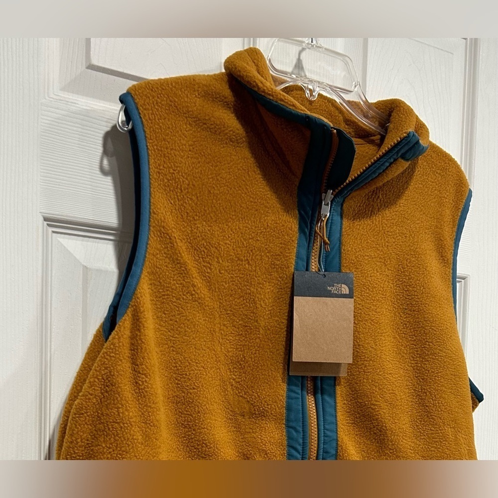 The North Face Men’s Large Carbondale Fleece Vest Tan Teal NWT Brown - Picture 2 of 10